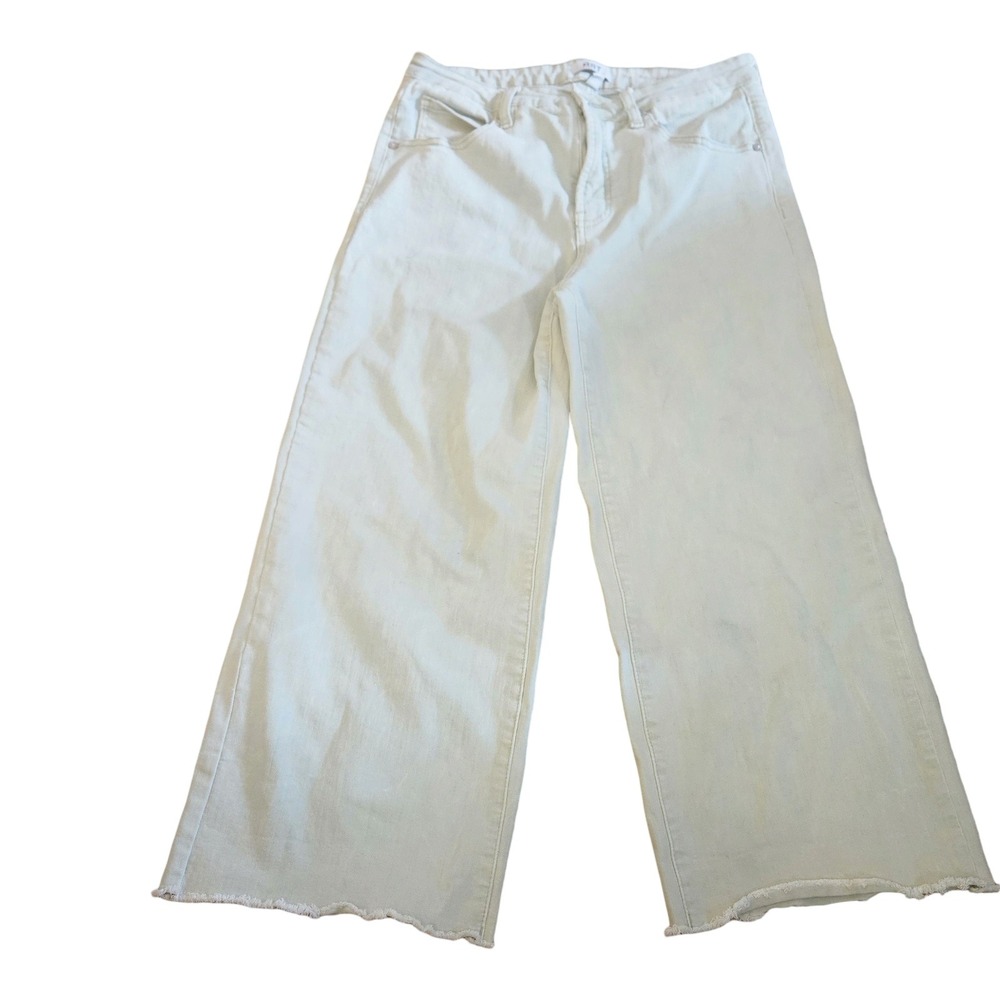 OAT New York Womens Wide Leg Crop Jeans Sage Green Scallop Raw Hem 10/30